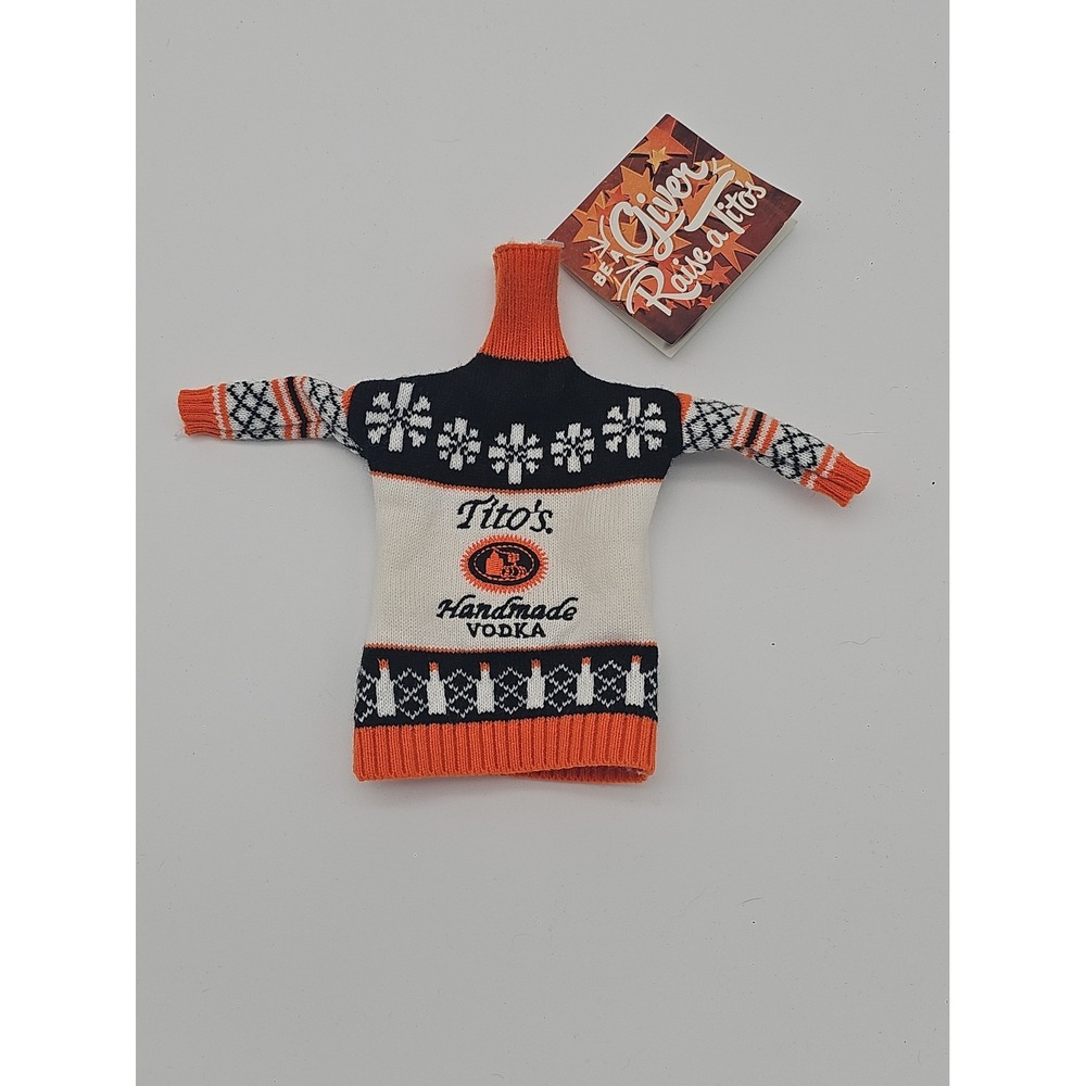 Tito's Handmade Vodka Bottle Ugly Sweater Koozie Topper Cover